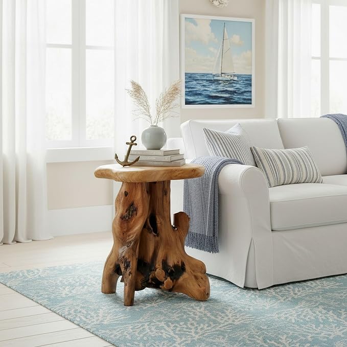 WELLAND Natural Tree Stump Stool, Live Edge End Table, Natural Edge Accent Table - Image 3