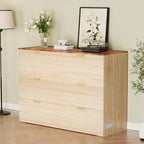 VINGLI Queen Murphy Bed with Storage Drawer, 2 Charging Station, Fluted Wooden - Image 2