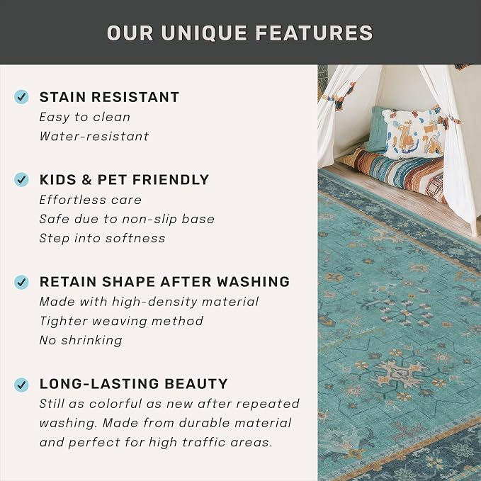 Teal 3x6 Wide Non Slip Kitchen Rug - Image 7