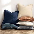 MIULEE Linen Fringe Decorative Euro Throw Pillow Covers Dark Navy 22x22 | Set - Image 4