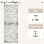 Soalmost Runner Rug 2x5 Washable Non-Slip Kitchen Entry Runners Blue/Ivory | - Image 5