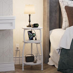 Round Side Table with Power Outlet & USB Ports, 3-Tier End Table with Storage - Image 2