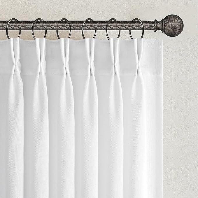Topfinel Home Beige White Pinch Pleated Semi Sheer Curtains Textured Linen by Topfinel