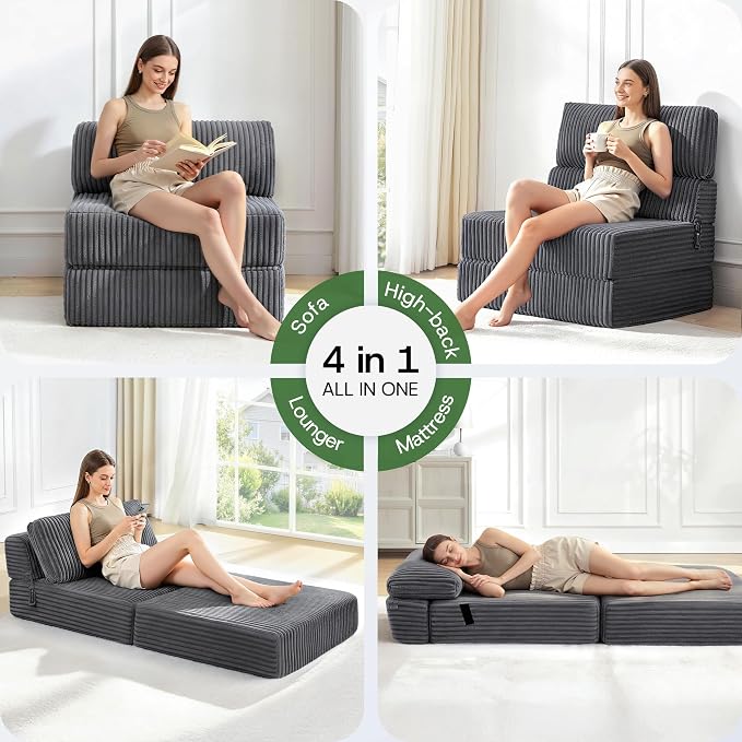 Convertible 4-in-1 Folding Sofa Bed Boneless Sleeper Chair Couch Foldable - Image 7