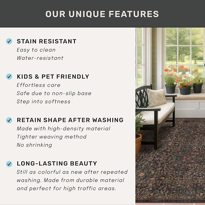 Dark Brown Washable 5x7 Area Rugs - Image 7