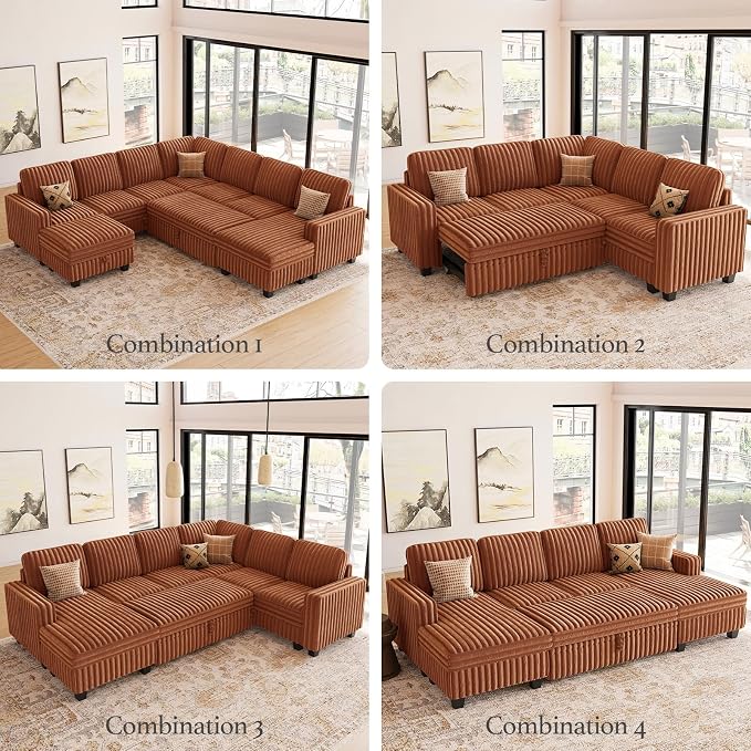 Belffin Corduroy Sectional Sleeper Sofa - Image 7