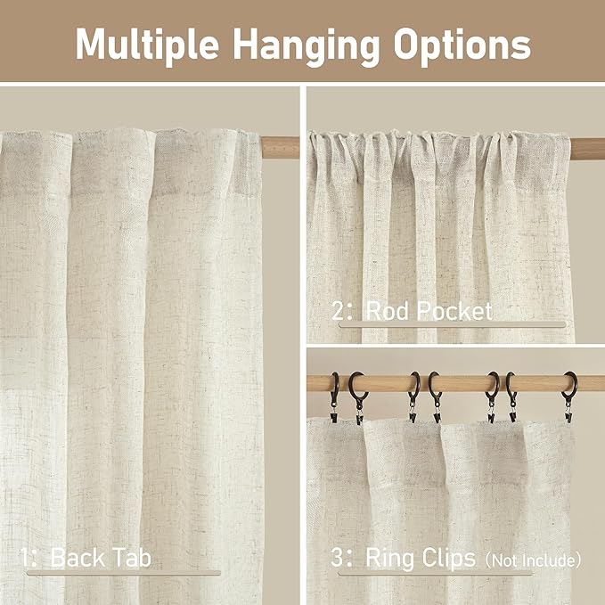 Semi Sheer Linen Curtains 40 Inch Length - Image 2