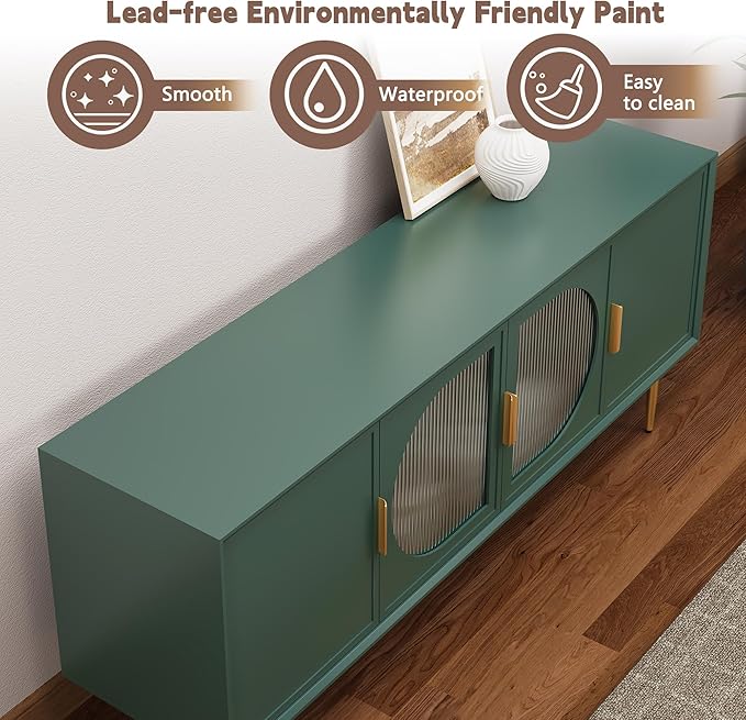 ARTPOWER TV Stand with Storage, Under TV Cabinet with Glass Door, TV Console - Image 5