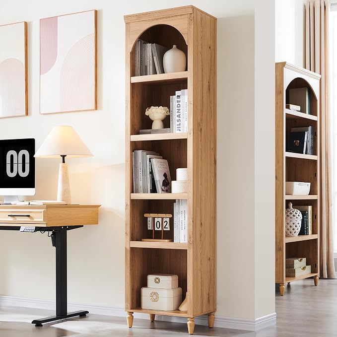IFGET 76" Tall Arched Bookcase, Farmhouse 5 Tiers Narrow Arched Bookshelf by IFGETEnrichYourLivingSpace