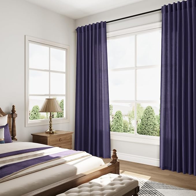 Purple Linen Curtains 84 Inches Long, Back Tab Light Filtering Semi Sheer - Image 8