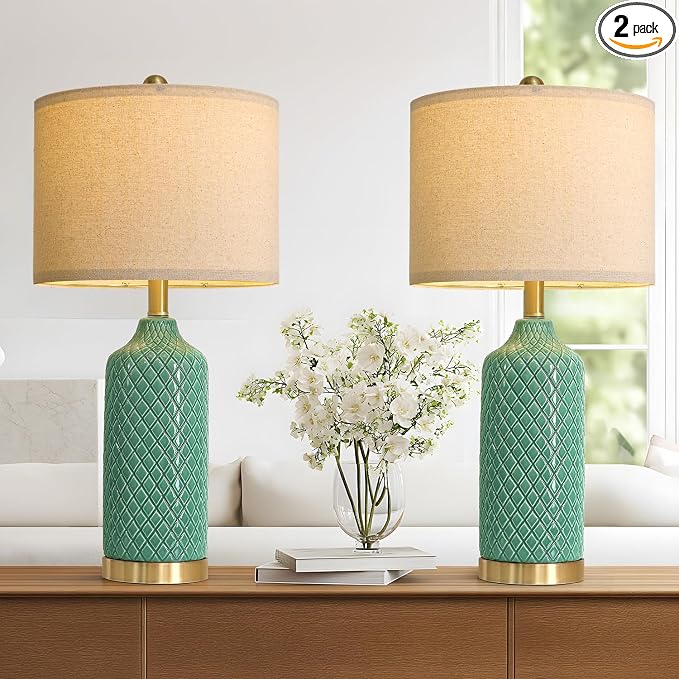 G-SAFAVA24.25 Modern Ceramic Green Table Lamps Set of 2 by G-SAFAVA
