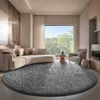 Ophanie Round Rug 8Ft Grey Circle Area Rugs, Large Fluffy Fuzzy Living Room - Image 5