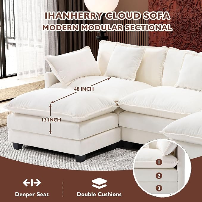 Ihanherry 111.4" U Shaped Cloud Couch Modern Modular Sectional Sofa - Image 2