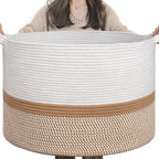 INDRESSME XXXLarge Cotton Rope Basket 21.7" x 21.7" x 13.8" Woven Baby laundry by INDRESSME