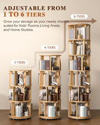 4-Tier Solid Wood Rotating Bookshelf on Wheels, 360° Spinning Book Shelf Tower - Image 4
