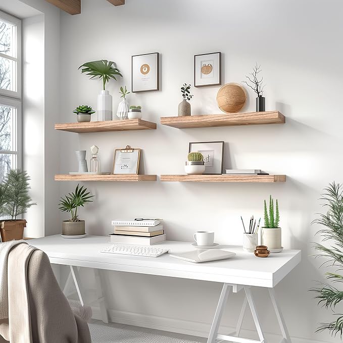 YYWUOJJ Wood Floating Shelves for Wall Decor, Rustic Wall Shelves for Bedroom - Image 4