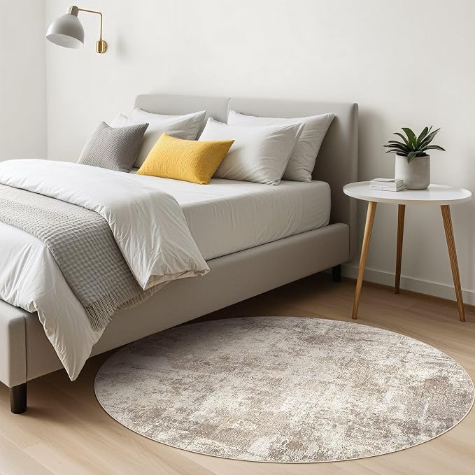 LOONGRUG Round Rug 8x8 Washable Large Neutral Modern Circle Rug | Abstract Soft - Image 4