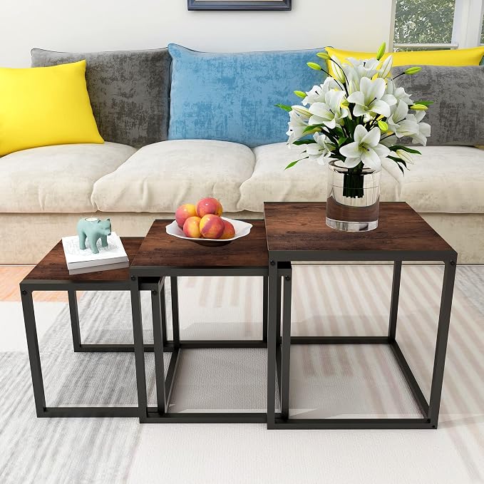 Nesting Table Set of 3 Side Tables, Modern Coffee Table Stacking End Table - Image 2