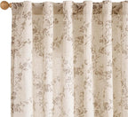 Taupe Vintage Floral Linen Curtains Farmhouse 50W X 90L 2 Panels | Elisa Series by Lazzzy