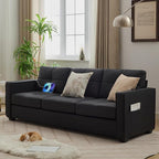 TYBOATLE 88" W Faux Leather Couches w/USB, Tufted Mid-Century Modern Comfy - Image 9