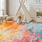 Rugflix 8x10 Area Rugs for Living Room, Washable Colorful Rainbow Large Rug | - Image 2