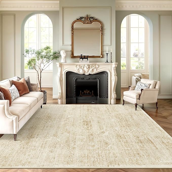 Soalmost Washable Area Rug 10x14 Large Soft Living Room Rugs Beige/Ivory | - Image 2