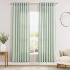 Aqua Green Linen Curtains 52x72 Inch 2 Panels | Semi Sheer Light Filtering by Nanspring