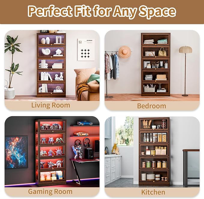 Display Cabinet with Acrylic Glass Doors, 5-Tiers Curio Cabinet with LED - Image 9