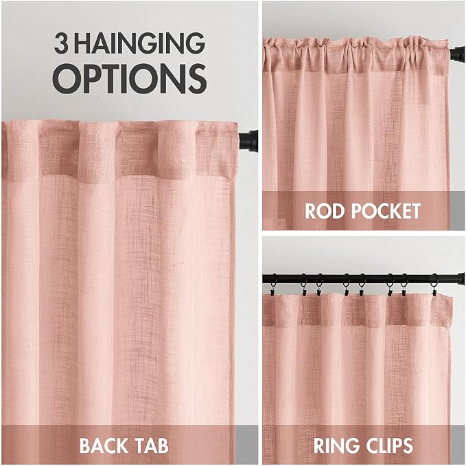 MIULEE Blush Pink Linen Curtains 52x108 Inches Long 2 Panels - Image 3