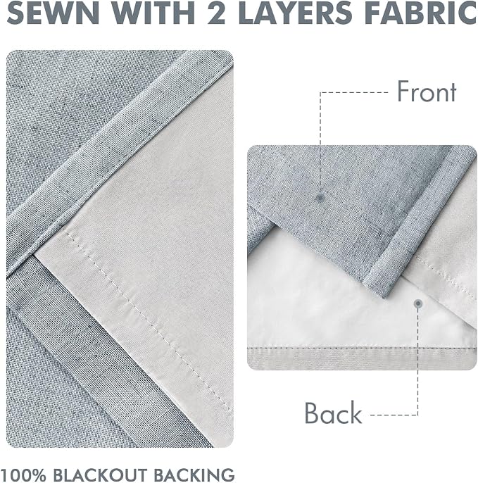 MIULEE Grayish Blue Pinch Pleated 100% Blackout Linen Curtains 40x90 Inches | - Image 5