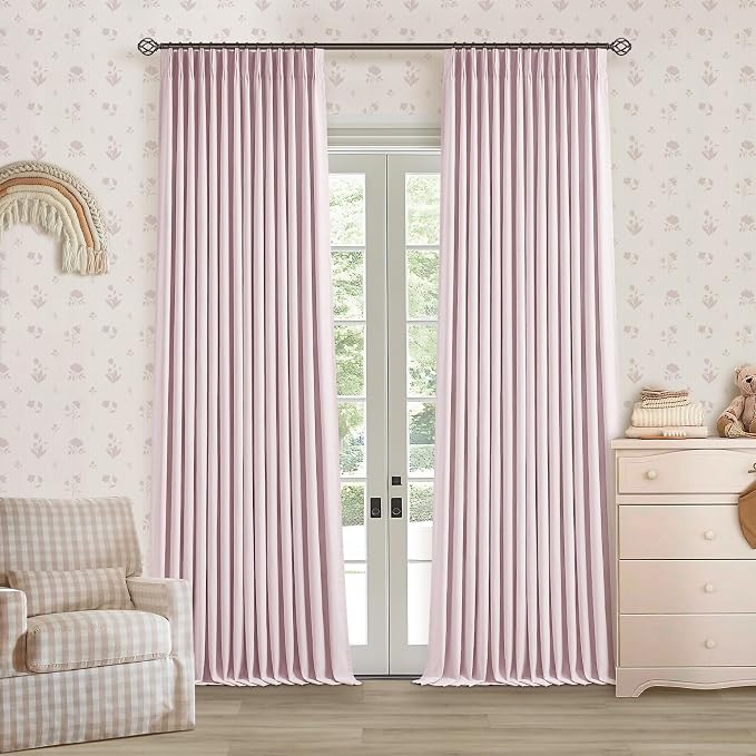 Light Pink Pinch Pleat 100% Blackout Linen Bedroom Curtains 96 Inch Length | - Image 9