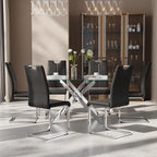 7-Piece Dining Table Set for 6, Modern Rectangular Glass Table - Image 3