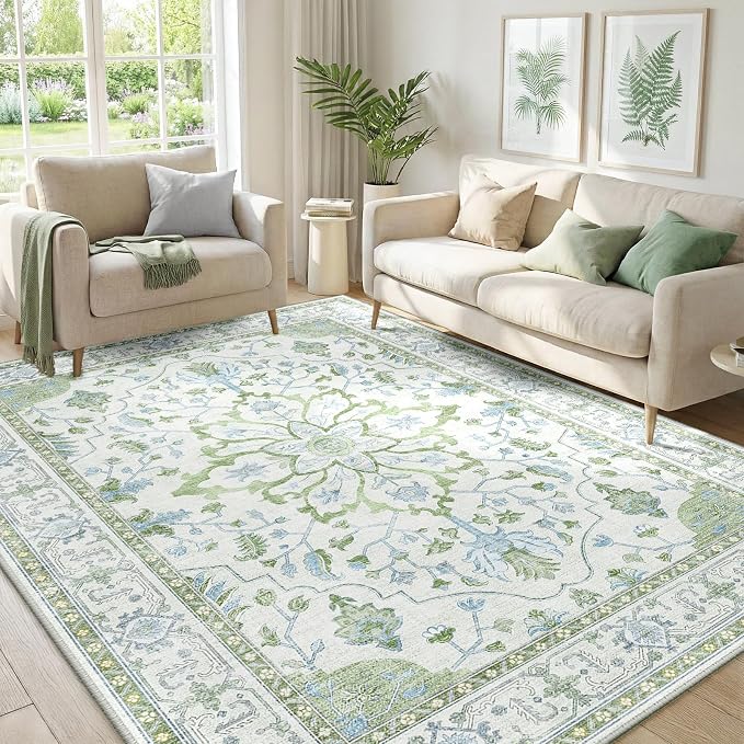 RELEANY Washable Area Rug, Water Repellent, Pet Friendly, Vintage Floral Boho by RELEANY