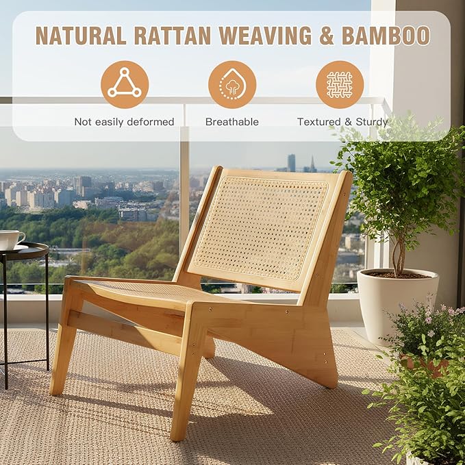 Welnow Mid Century Rattan Accent Chair, Bamboo Wood Lounge Chair - Image 3