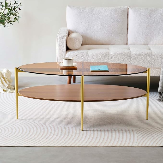 LumFurn Oval Glass Coffee Table, Mid-Century Modern Design, L43 x W22 x H17 inch - Image 5
