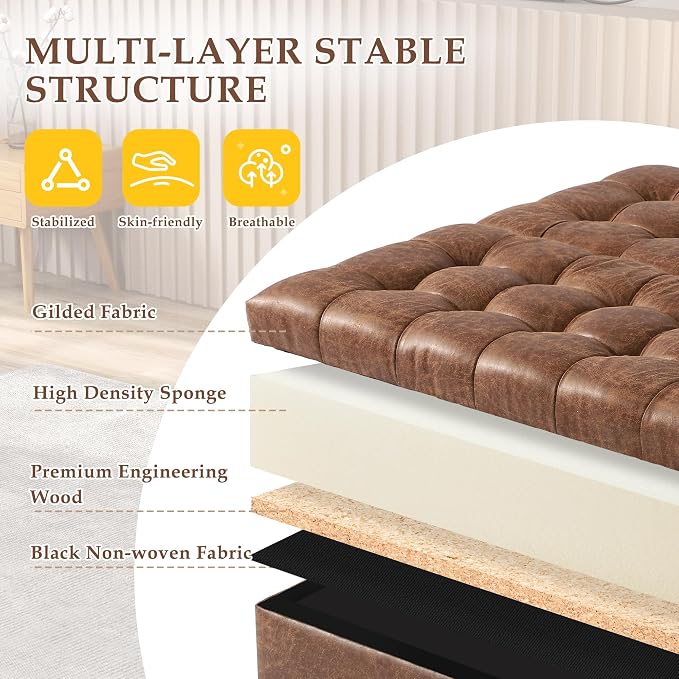 36" Large Square Ottoman with Storage, Tufted Upholstered Storage Ottoman with - Image 4
