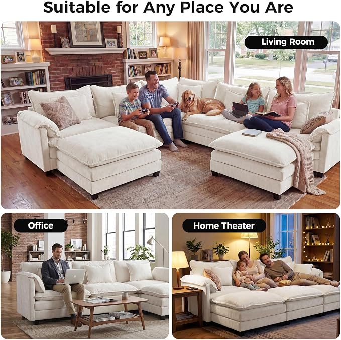 ELUCHANG 114" Oversized V-Shaped Cloud Couch Modular Sectional Sofa - Image 3