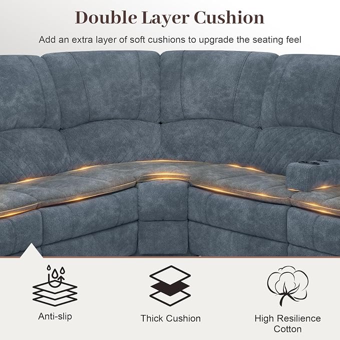 Yolsali Manual Reclining Sectional Sofa Set, 4 Seats Soft Fabric Recliner - Image 4