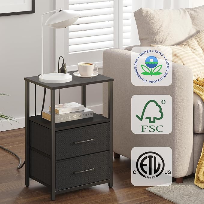 TUTOTAK End Table with Charging Station, Night Stand, Side Table with 2 USB - Image 5