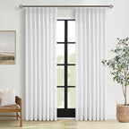 Linen Pleated Light Filtering Semi Sheer White Curtains 108 Inches Length | by Twodrapes