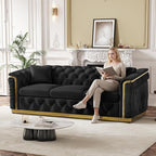 Luxury Chesterfield Sofa Set of 2, Velvet Tufted Couch Victorian Black and Gold - Image 5