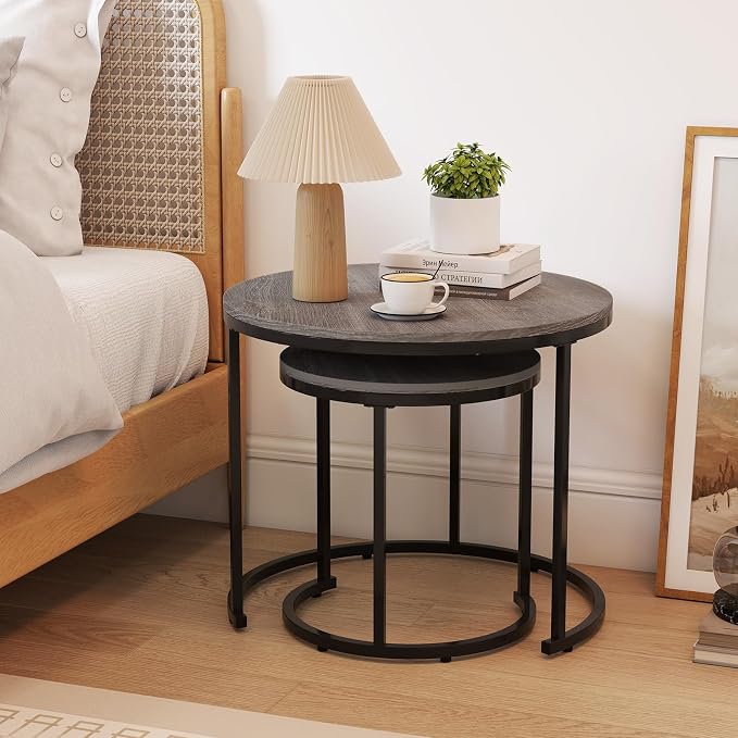 Giantex Nesting Coffee Table Set of 2, Round Stacking Side Tables - Image 3
