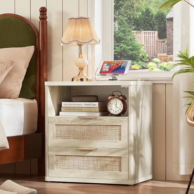 LEYAOYAO Rattan Dresser and Nightstand Set of 2, Boho Wood Dresser - Image 5
