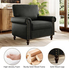 Nailhead Trim Accent Chairs Set of 2, Faux Leahter Mid Century Modern Living - Image 4