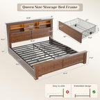 EnHomee Queen Bed Frame with Headboard and Storage, 4 Drawers and LED Built in - Image 2