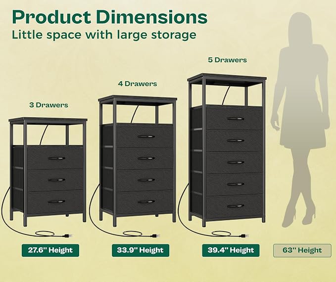 Huuger Night Stand with Charging Station, 4 Drawer Dresser - Image 5