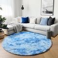 Round Rugs 5ft for Bedroom Living Room, Tie-Dye Blue Fluffy Circle Area Rug for by ONASAR