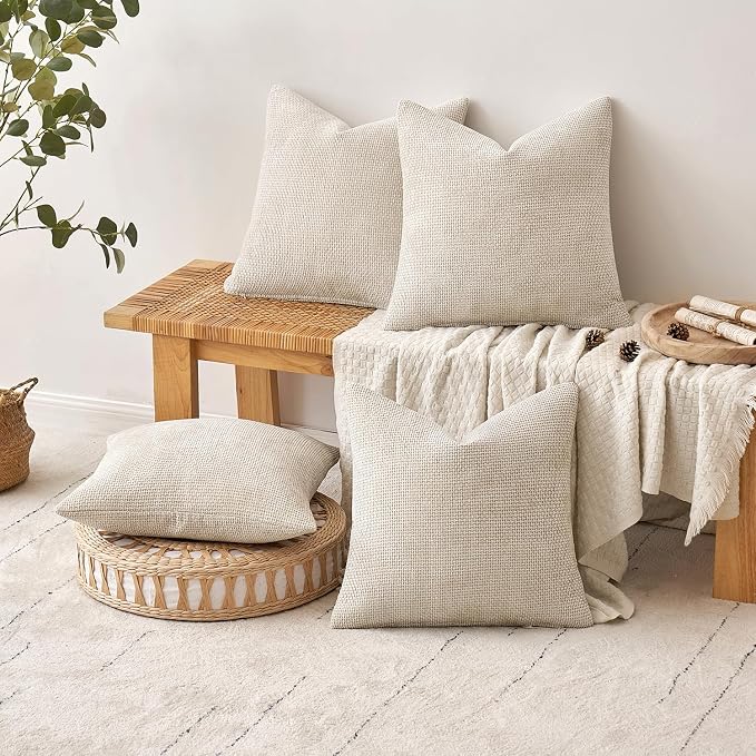 MIULEE Soft Decorative Chenille Pillow Covers Cream 16x16 Pack of 4 | Modern - Image 4