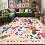 RELEANY Floral Washable 7x9 Area Rugs Pink | Flower Carpet Print Boho Cute Non - Image 3