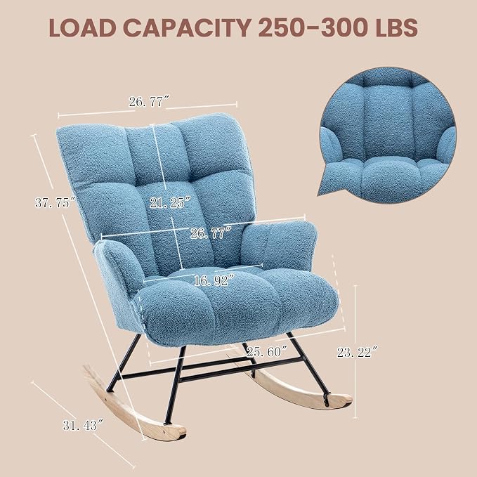 SAETSFEG Rocking Chair Nursery Teddy Upholstered Glider Rocker Rocking Accent - Image 2